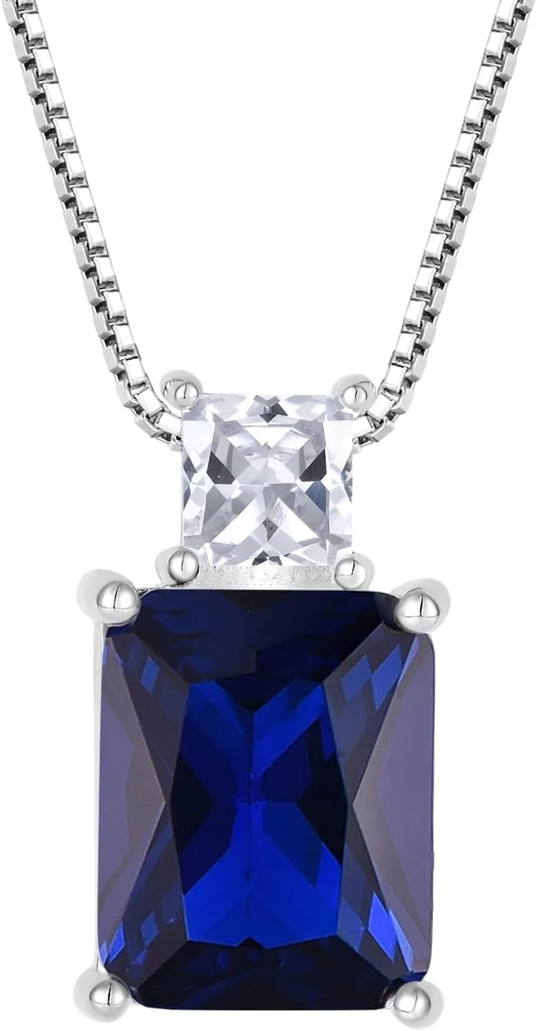 STARCHENIE Princess/Emerald Cut Birthstone Pendant Necklace for Women 925 Sterling Silver Birthday Anniversary Jewelry Gifts
