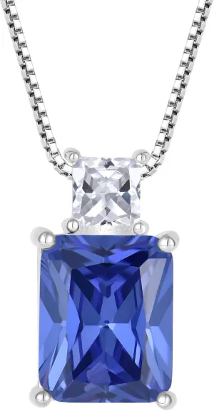 STARCHENIE Princess/Emerald Cut Birthstone Pendant Necklace for Women 925 Sterling Silver Birthday Anniversary Jewelry Gifts