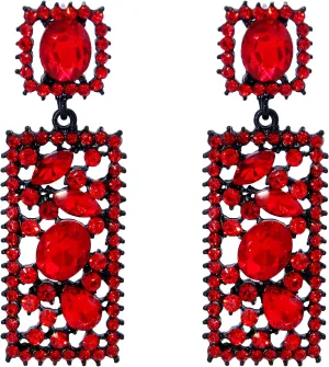 Statement Earrings for Women Rectangle Dangle Crystal Vintage Style Art Deco Prom Party Rhombus Geometric