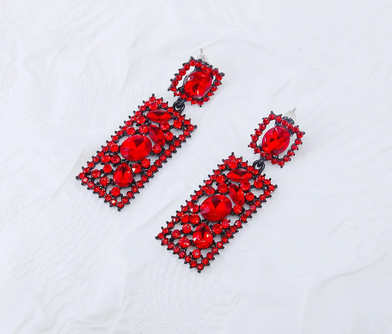 Statement Earrings for Women Rectangle Dangle Crystal Vintage Style Art Deco Prom Party Rhombus Geometric