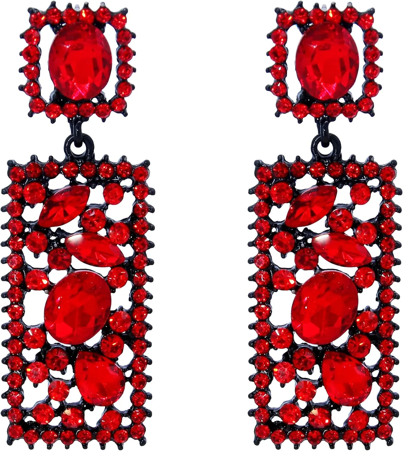 Statement Earrings for Women Rectangle Dangle Crystal Vintage Style Art Deco Prom Party Rhombus Geometric