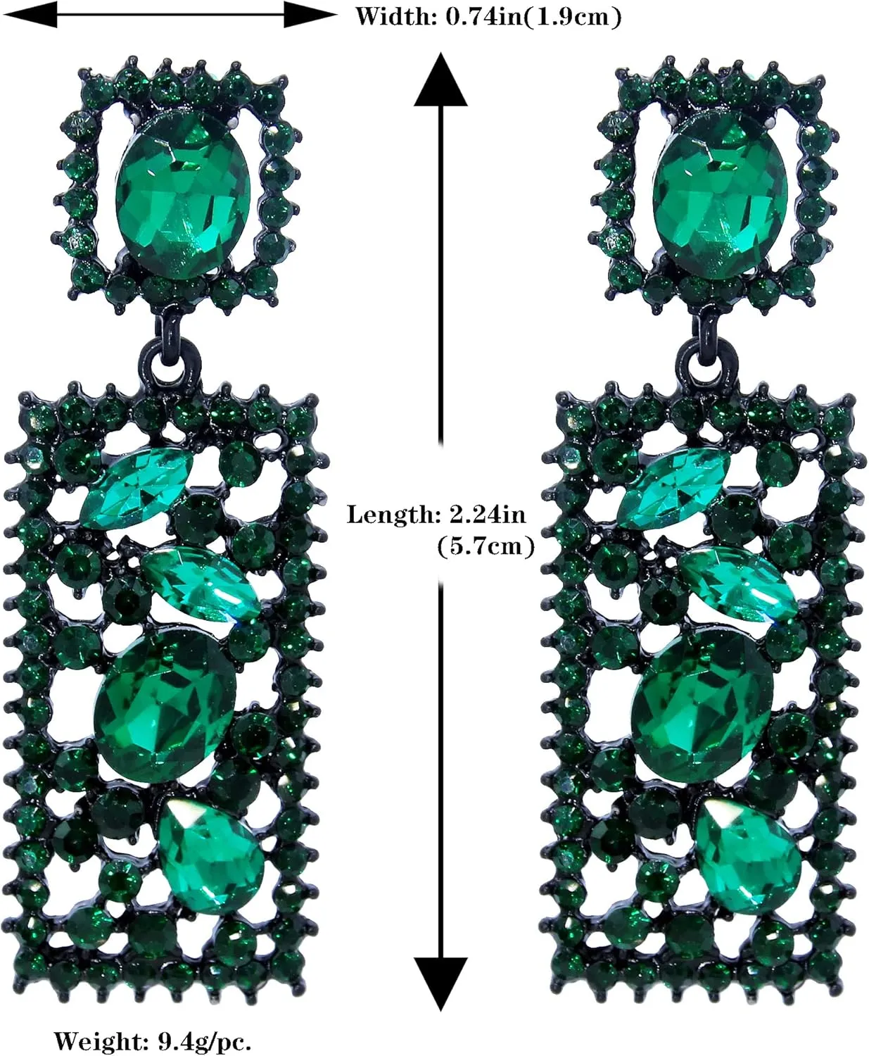 Statement Earrings for Women Rectangle Dangle Crystal Vintage Style Art Deco Prom Party Rhombus Geometric