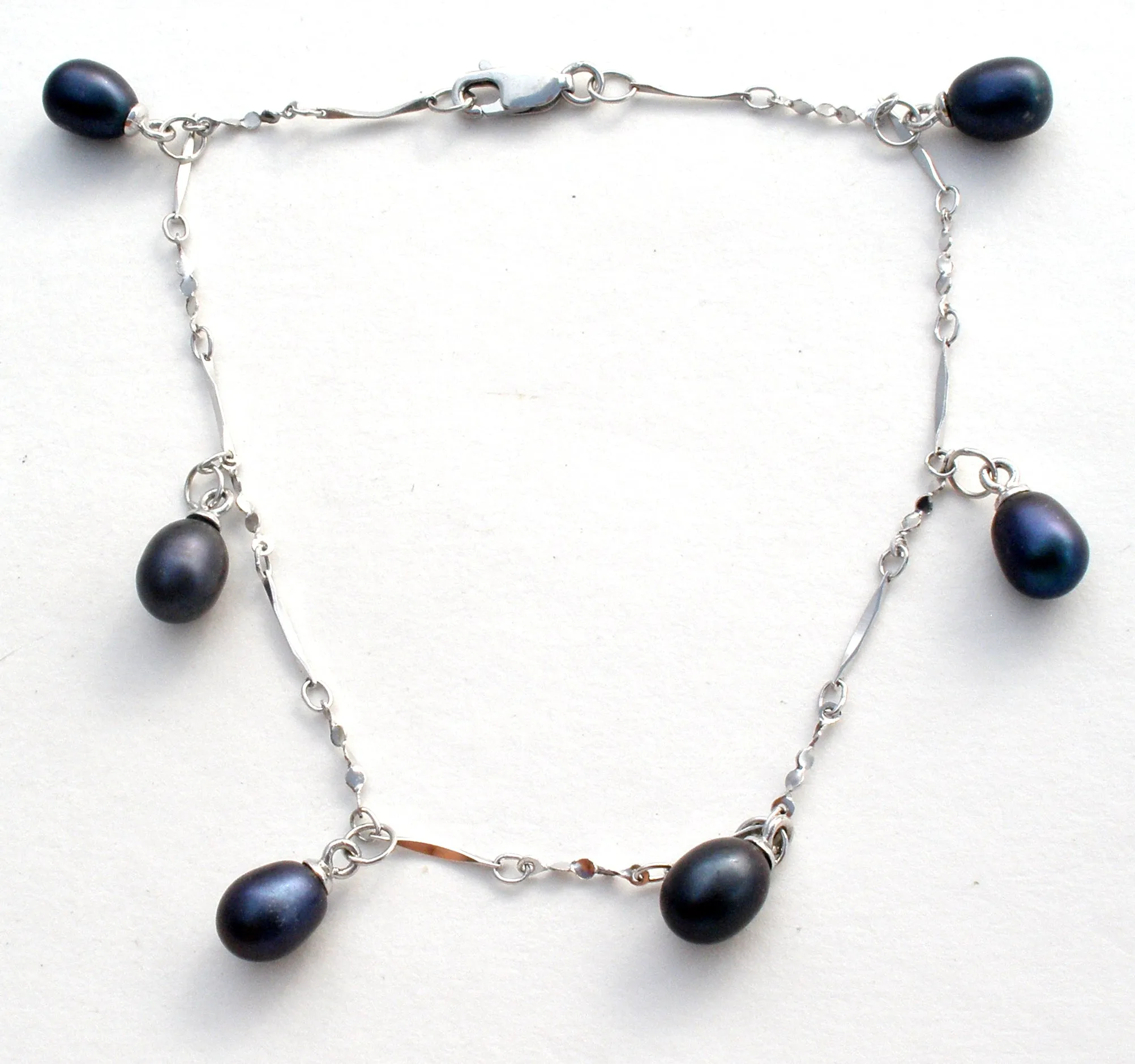 Sterling Silver Blue Pearl Bracelet 9"