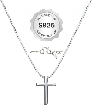 Sterling Silver Cross Necklaces for Women, S925 Dainty Silver Cross Pendant Necklace Small Cross Necklace Box Chains Christian Necklace Jewelry Gifts for Women Teen Mother Birthday