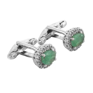 Sterling Silver Emerald Cufflinks 6x8 mm oval Natural Emerald Cufflinks Men Fathers Day 2.5 Ct Emerald Wedding Cufflinks Cluster Cufflink