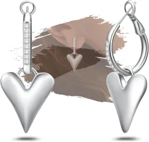 Sterling Silver Fashion Love Heart Dangle Hoop Dangling Earrings for Women Heart-Shaped Hypoallergenic Cubic Zirconia Elegant Hoop Earrings with Dangle for Mom Wife Friends for Sensitive Ears