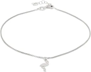 Sterling Silver Jewelry - Rhodium Plated 925 Stamp - Dangling Flamingo Anklet - Stylish Beautifully Designed for Women - 9" Long   1" Extender