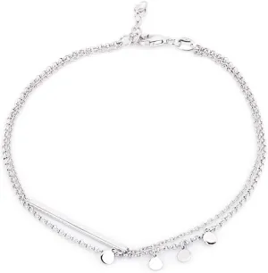 Sterling Silver Jewelry - Rhodium Plated with 925 Stamp - Double Layered Chain Circle & Bar Charms Anklet - Elegant handcrafted Stylish Designed for Women- 9" long   1" extender