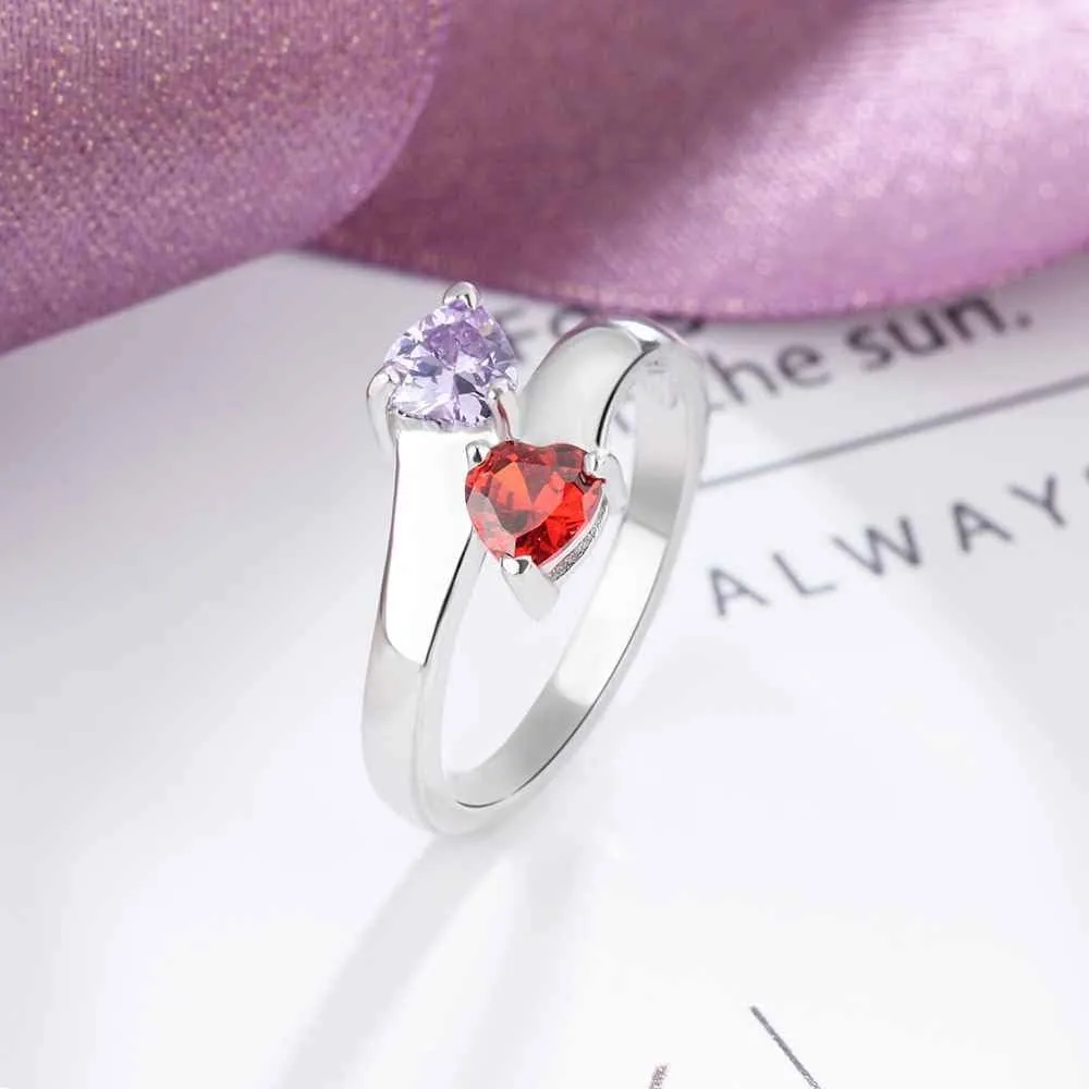 Sterling Silver Personalized mothers ring with 2 birthstones family jewelry gift for her promise ring customized name engraved ring