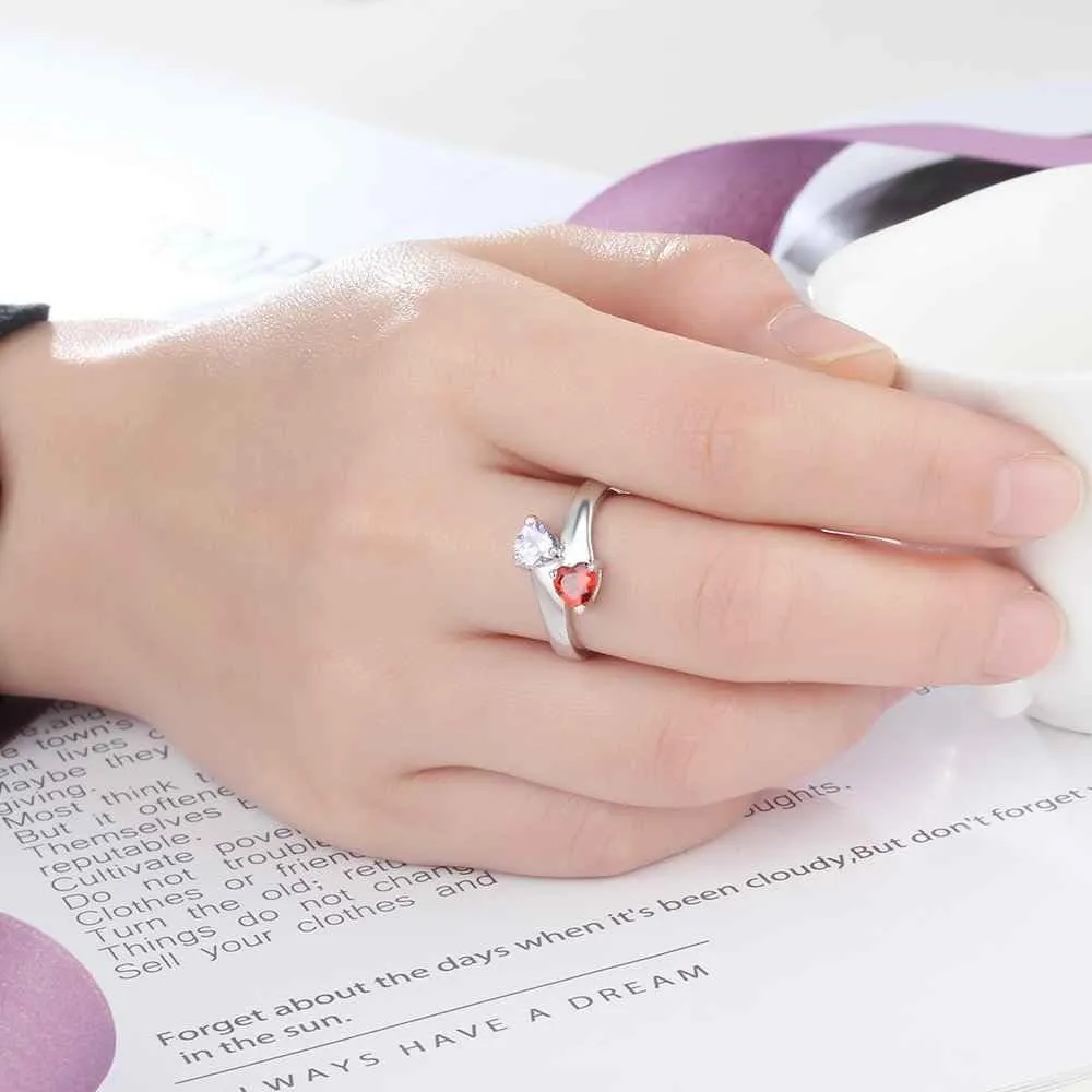 Sterling Silver Personalized mothers ring with 2 birthstones family jewelry gift for her promise ring customized name engraved ring