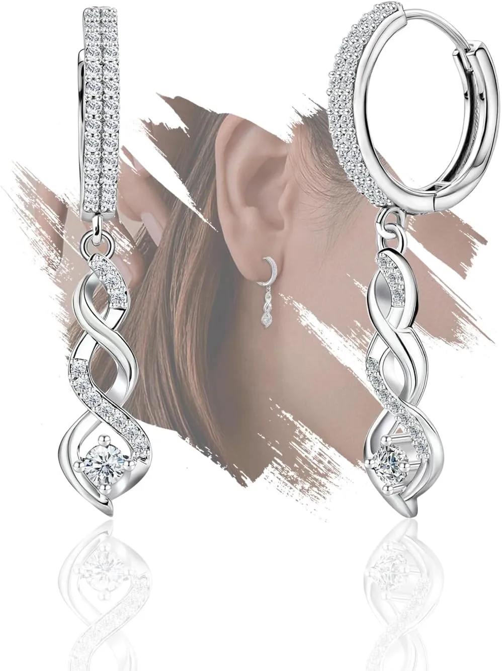 Sterling Sliver Spiral Hoop Earrings with Dangle for Women Hypoallergenic Cubic Zirconia Fashion Elegant Hoop Dangling Earrings for Wife Mom