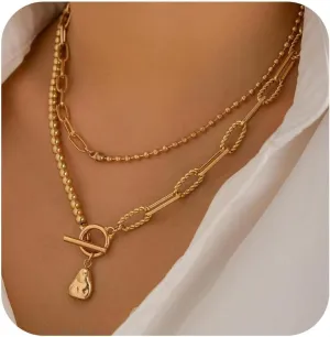 Stocking Stuffers Holiday Outfits for Women 2024 Pearl Necklace for Women Layered Gold Necklaces Gold T Bar Necklace Chunky Chain Necklace Gold Beaded Necklace Gold Jewelry Gift Women