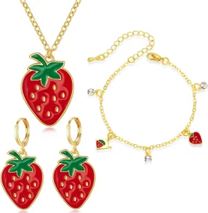 Strawberry Jewelry Set Strawberry Earrings Strawberry Necklace Cute Strawberry jewelry for strawberry shortcake accessories