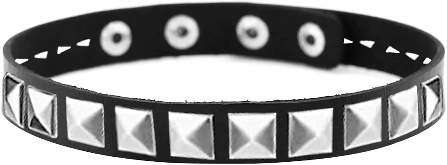 Studded Leather Choker Necklace and Bracelets Set for 80s 90s Vintage Women Men Punk Rock Emo Goth Jewelry Scene Costume Accessories
