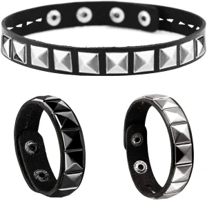 Studded Leather Choker Necklace and Bracelets Set for 80s 90s Vintage Women Men Punk Rock Emo Goth Jewelry Scene Costume Accessories