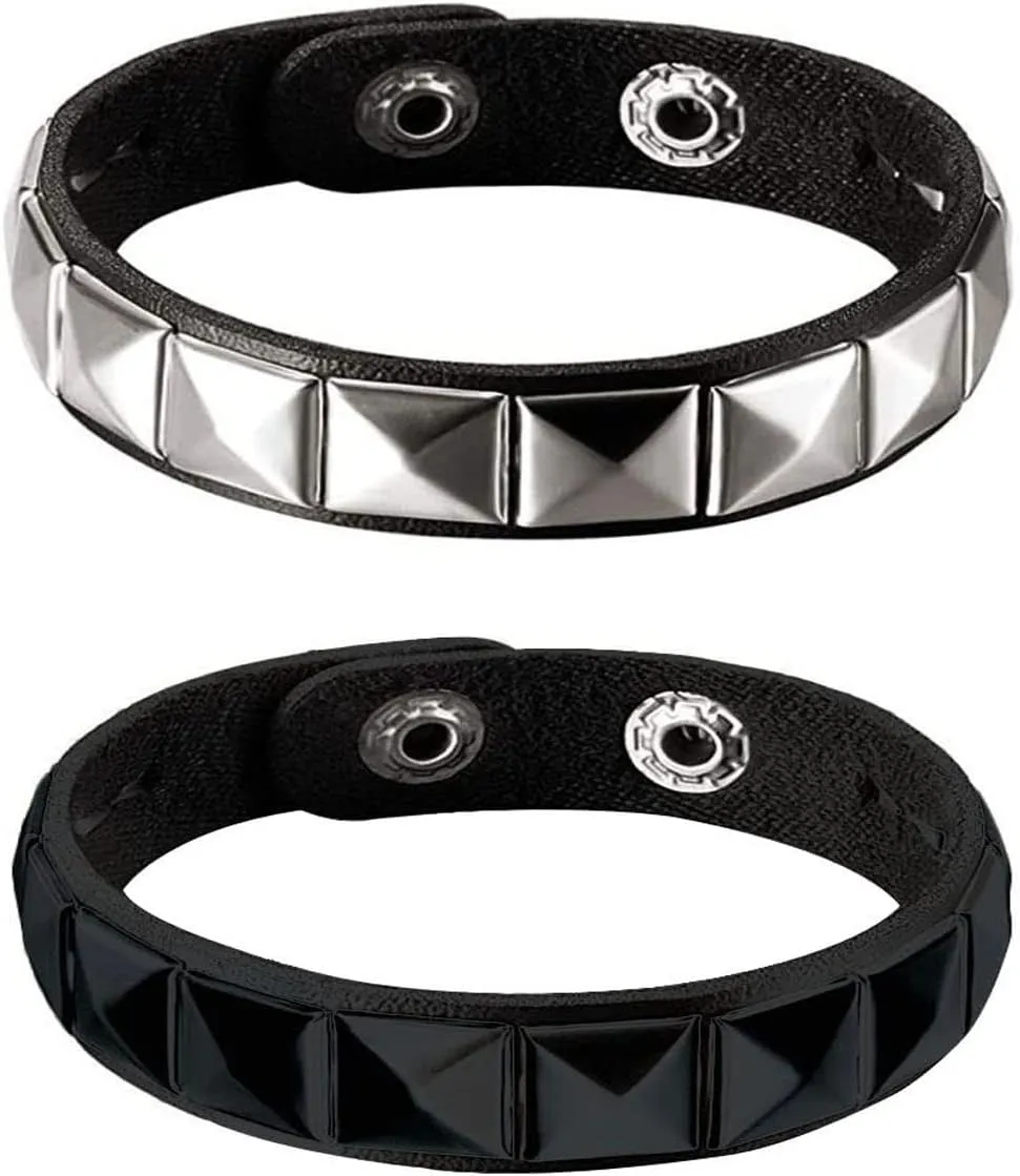 Studded Leather Choker Necklace and Bracelets Set for 80s 90s Vintage Women Men Punk Rock Emo Goth Jewelry Scene Costume Accessories