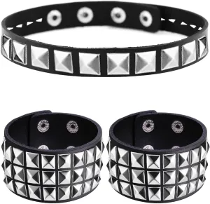 Studded Leather Choker Necklace and Bracelets Set for 80s 90s Vintage Women Men Punk Rock Emo Goth Jewelry Scene Costume Accessories