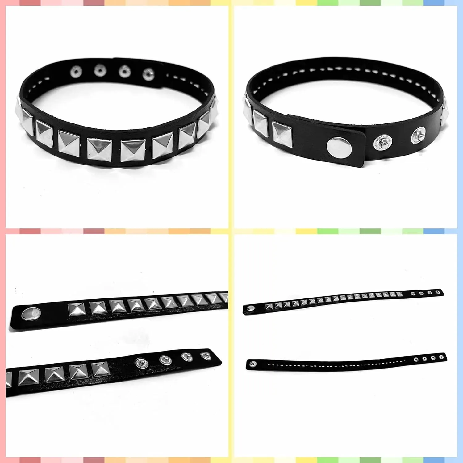 Studded Leather Choker Necklace and Bracelets Set for 80s 90s Vintage Women Men Punk Rock Emo Goth Jewelry Scene Costume Accessories