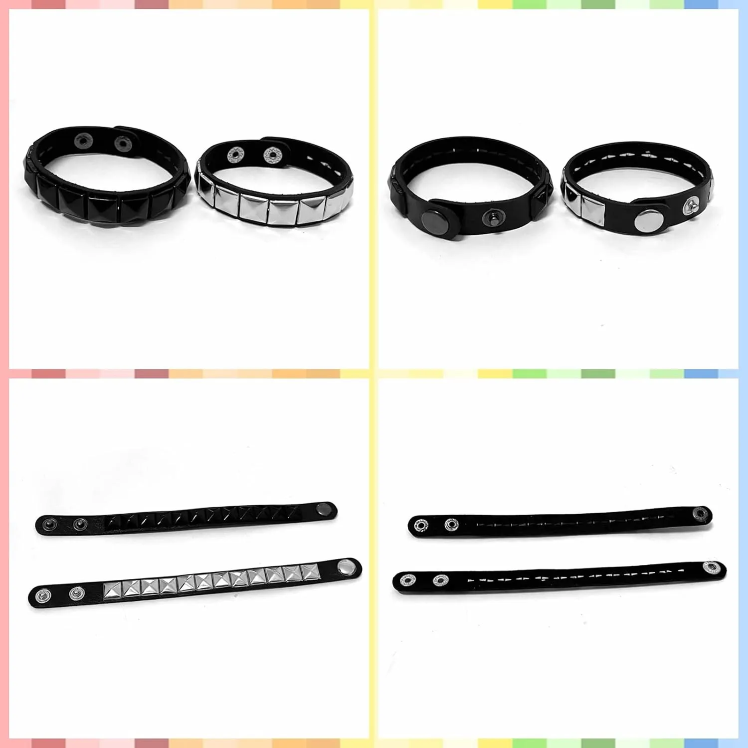 Studded Leather Choker Necklace and Bracelets Set for 80s 90s Vintage Women Men Punk Rock Emo Goth Jewelry Scene Costume Accessories