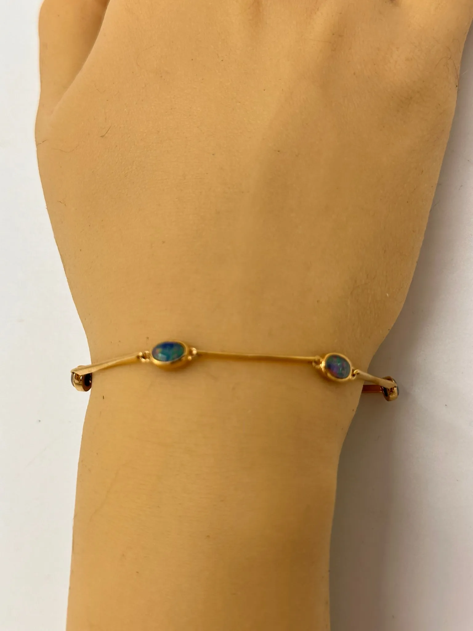 Stunning Gold-Plated Opal Triplet Bracelet with Lobster Clasp