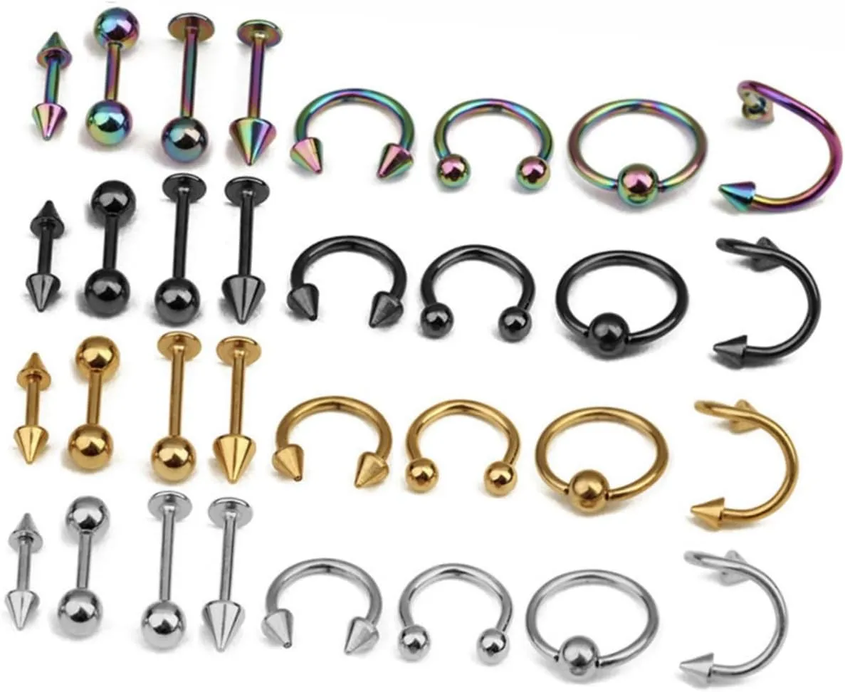 Stylish 16pcs Tongue Ring Set Industrial Piercing Jewelry for Women Jewelry Body Jewlery Mixed Designs Steel