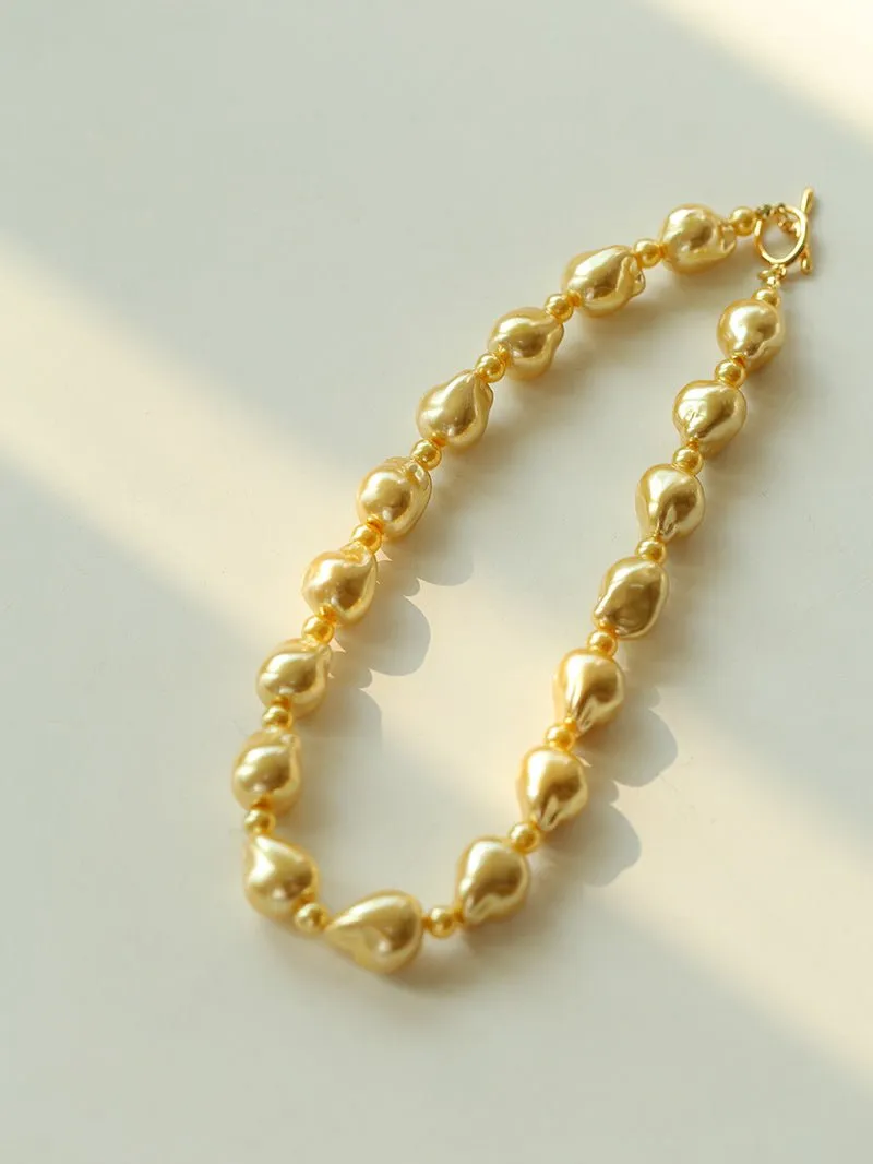Stylish Baroque Pearl and Bead Beaded Necklace with OT Clasp