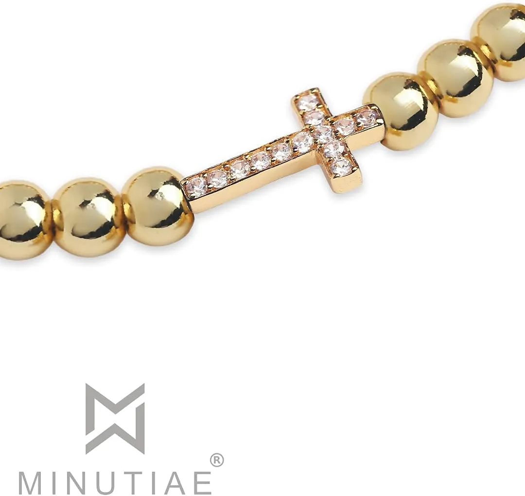 Stylish Catholic Holy Cross Charm Beads Prayer Bracelet for Girls/Women | Elastic Stretch Cord Christian with Natural Gemstone Crystal Beaded Religious Jewellery