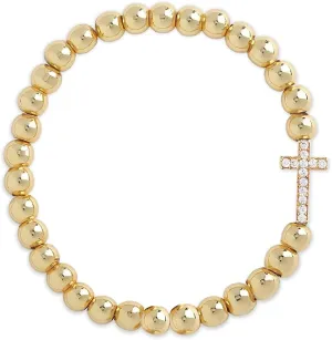 Stylish Catholic Holy Cross Charm Beads Prayer Bracelet for Girls/Women | Elastic Stretch Cord Christian with Natural Gemstone Crystal Beaded Religious Jewellery