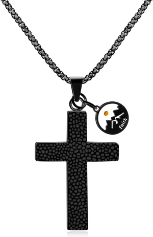 Stylish Cross Pendant Faith Necklace with Textured Design and Heart Charm Mustard Seed for Men and Women | Minimalist Spiritual Jewelry for Christian