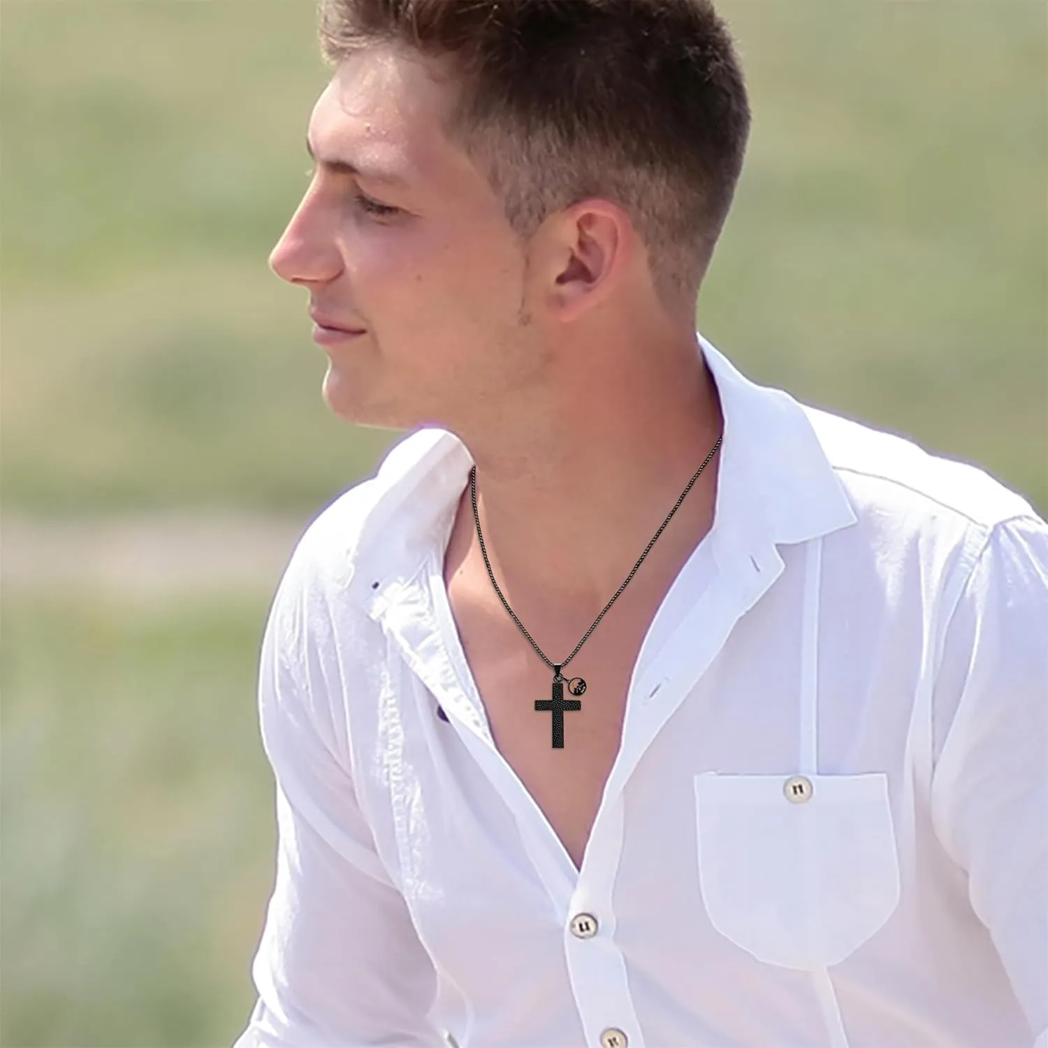 Stylish Cross Pendant Faith Necklace with Textured Design and Heart Charm Mustard Seed for Men and Women | Minimalist Spiritual Jewelry for Christian