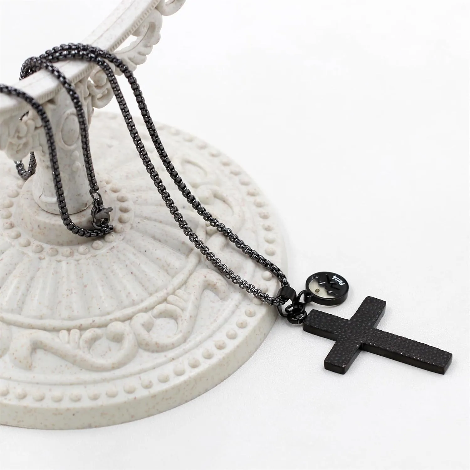 Stylish Cross Pendant Faith Necklace with Textured Design and Heart Charm Mustard Seed for Men and Women | Minimalist Spiritual Jewelry for Christian