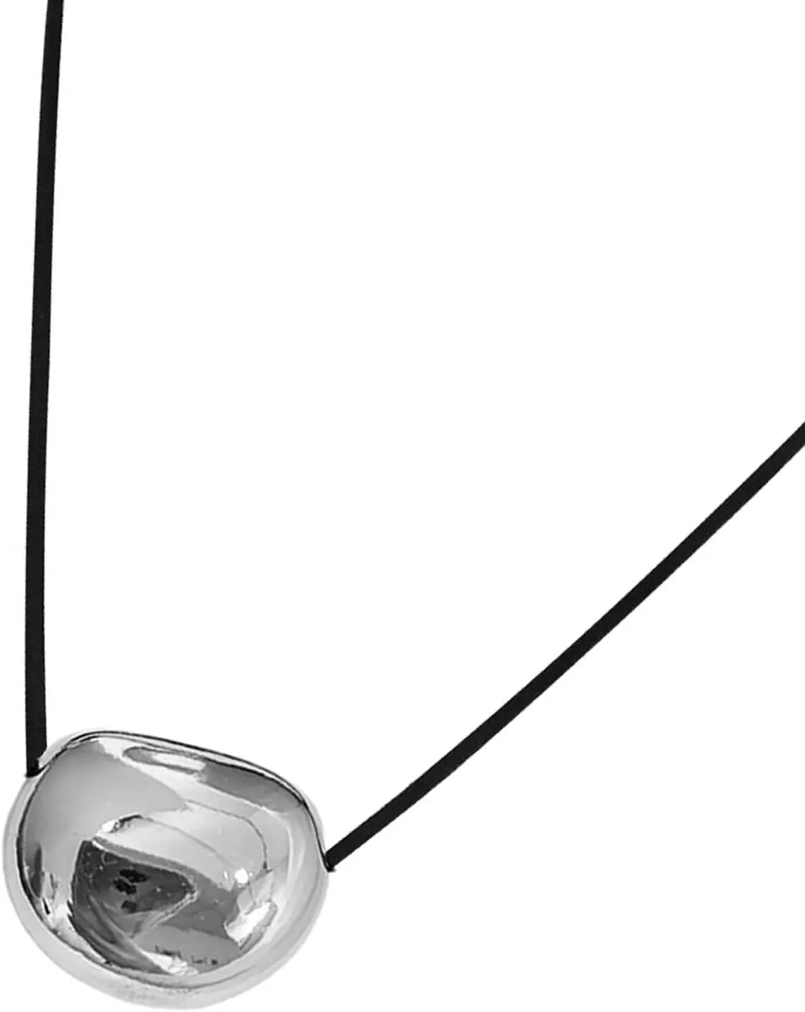 Stylish Metal Oval Shaped Neckchain Geometric Pendant Necklace Adjustable PU Leather Cord Clavicle Chain Elegant Jewelry, horizontal 1, Silver