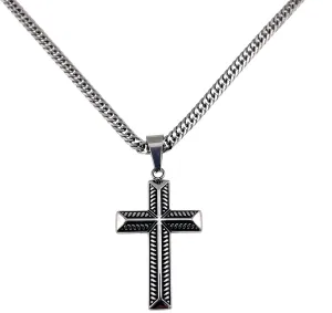 Stylish Stainless Steel Men's Cross Necklace, Black and Silver Patterns, Durable 20-Inch Chain, Elegant Handcrafted Jewelry Gift for Men