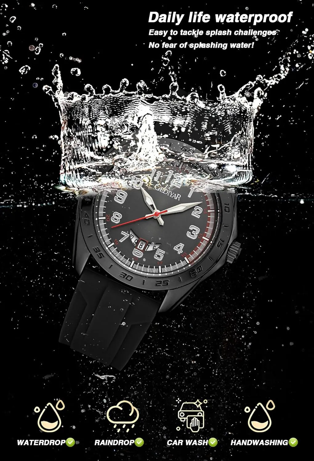 Stylish Wrist Watches for Mens,Arabic Numbers Casual Business Sport Military Waterproof Rubber Silicone Band Calendar Analog Watch for Men