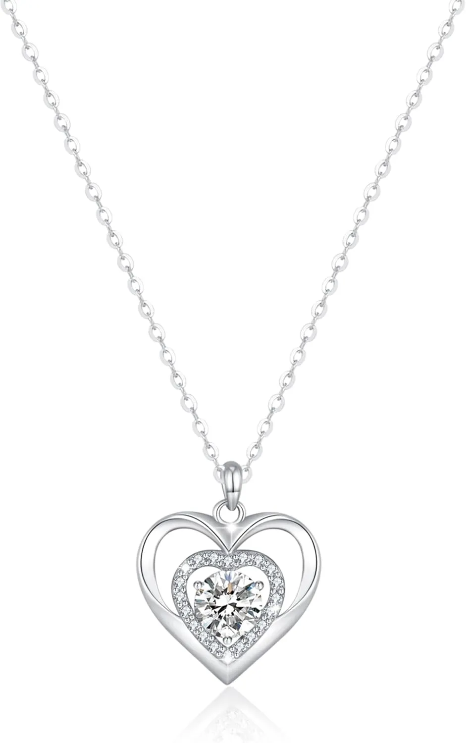 SUNFEEL Heart Necklaces for Women Dainty 925 Sterling Silver Cubic Zirconia CZ Double Heart Pendant Necklace for Prom Birthday Party Engagement Wedding Eternal Jewelry Gift for Wife Girlfriend Bridal