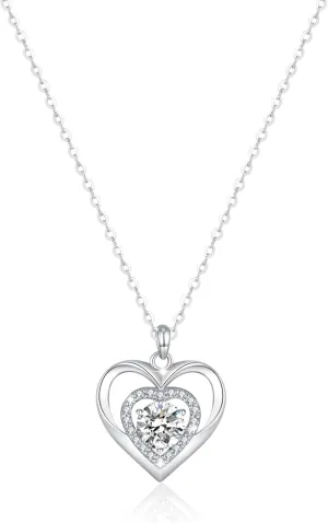 SUNFEEL Heart Necklaces for Women Dainty 925 Sterling Silver Cubic Zirconia CZ Double Heart Pendant Necklace for Prom Birthday Party Engagement Wedding Eternal Jewelry Gift for Wife Girlfriend Bridal
