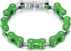 SunnyHouse Jewelry Men's Titanium Stainless Steel Bike Chain Bracelet - Durable, Stylish, Green Link Design - Perfect for Bikers and Outdoor Enthusiasts