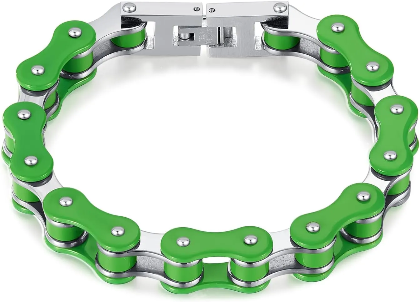 SunnyHouse Jewelry Men's Titanium Stainless Steel Bike Chain Bracelet - Durable, Stylish, Green Link Design - Perfect for Bikers and Outdoor Enthusiasts