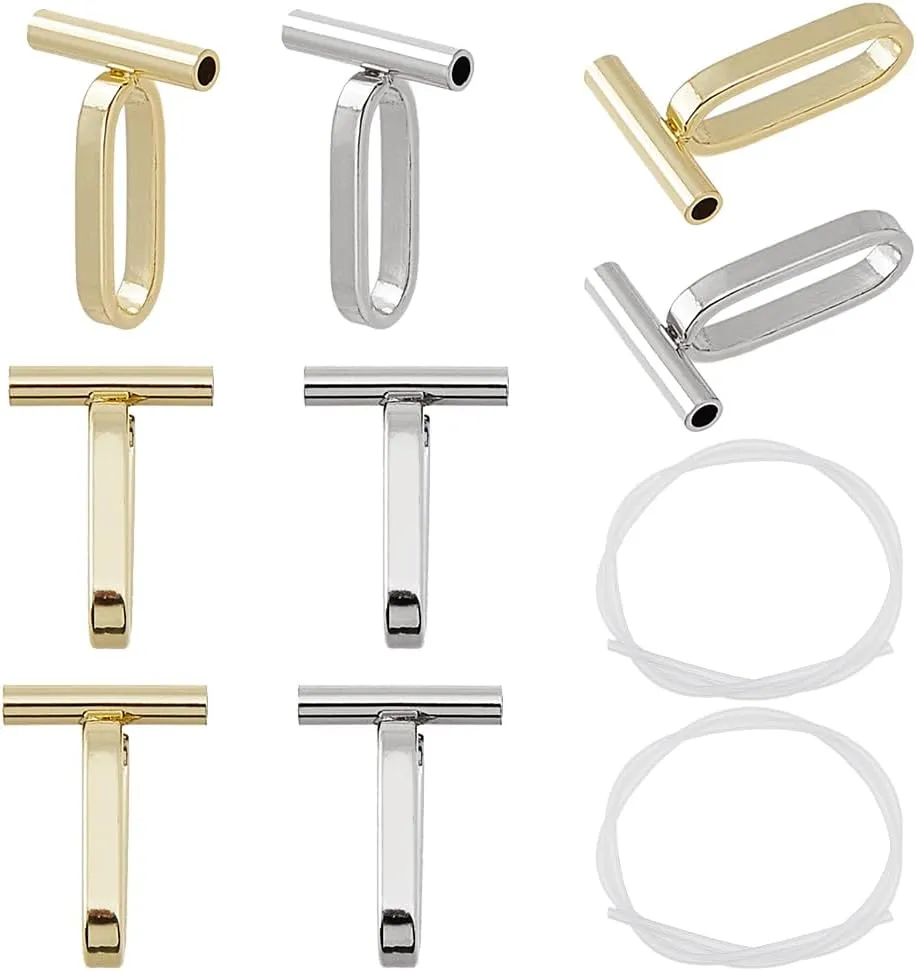 SUPERFINDINGS 8PCS 2 Colors Alloy Pin to Pendant Converter Brooch Charms Converters Convert Pin to Necklace Platinum & Light Gold Brooch Converters with Siliconetube Hose DIY, Hole: 1.4mm