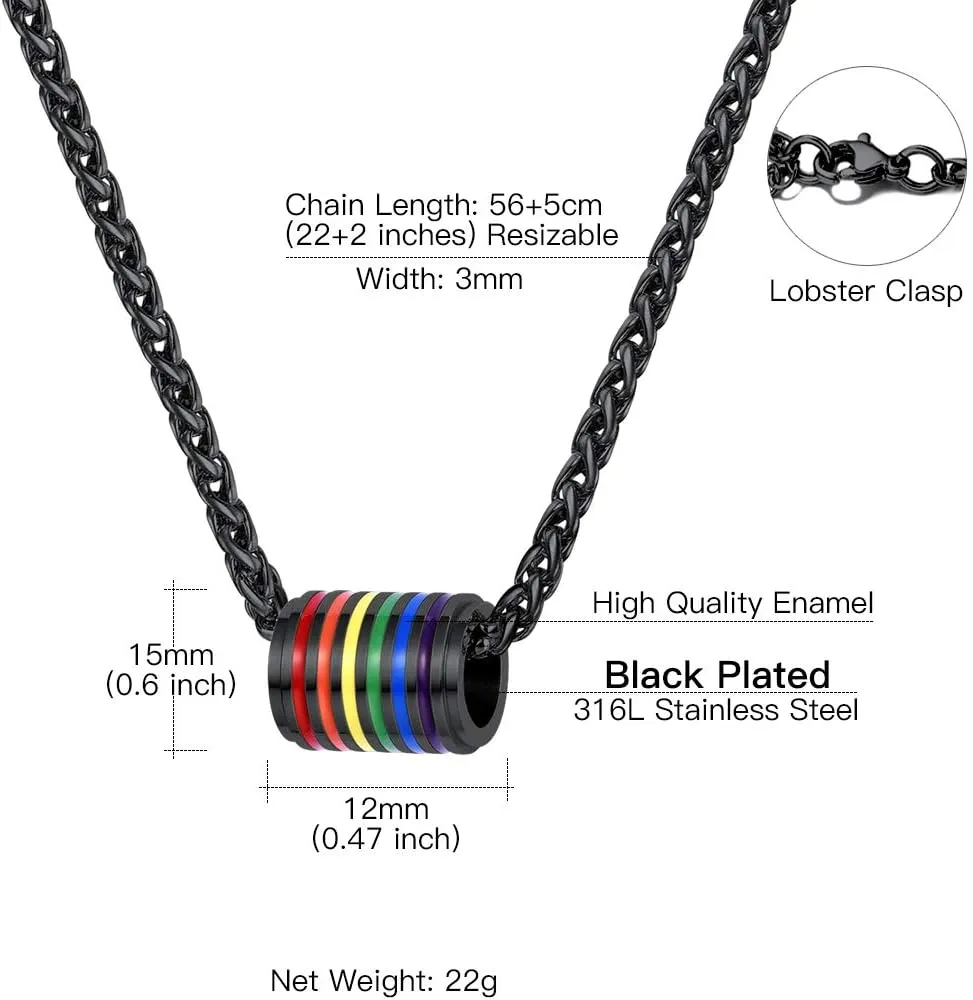Suplight Hypoallergenic 925 Sterling Silver/Stainless Steel LGBT Bar/Dog Tag/Bead Pendant Necklace, Custom Engraved Rainbow Flag Lesbian Gay Pride Jewelry for Men Women with Gift Box