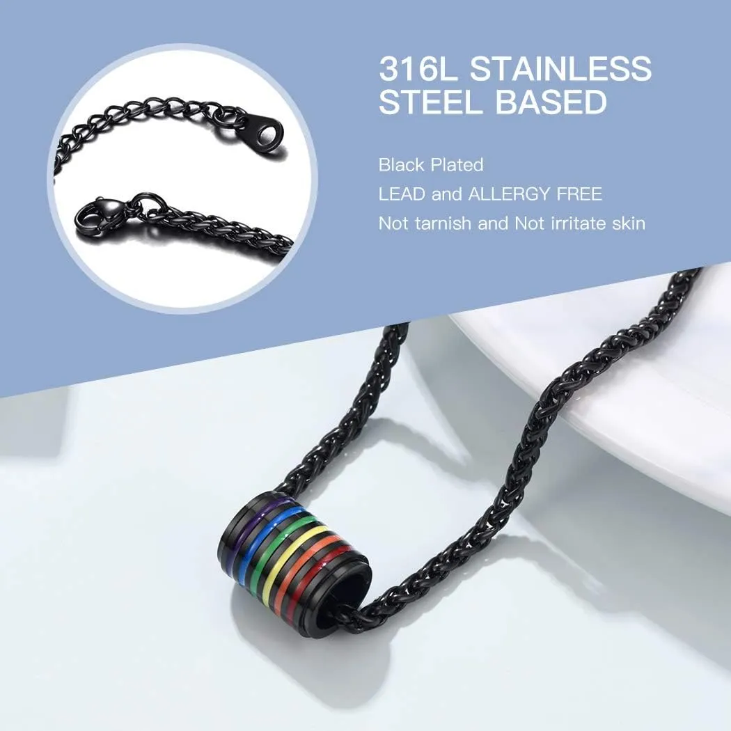 Suplight Hypoallergenic 925 Sterling Silver/Stainless Steel LGBT Bar/Dog Tag/Bead Pendant Necklace, Custom Engraved Rainbow Flag Lesbian Gay Pride Jewelry for Men Women with Gift Box