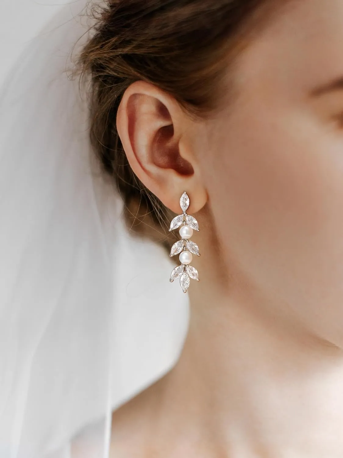 SWEETV Cubic Zirconia Wedding Earrings for Brides Bridesmaids, Elegant Marquise Bridal Dangling Earrings, Crystal Drop earrings for Women Jewelry Gifts