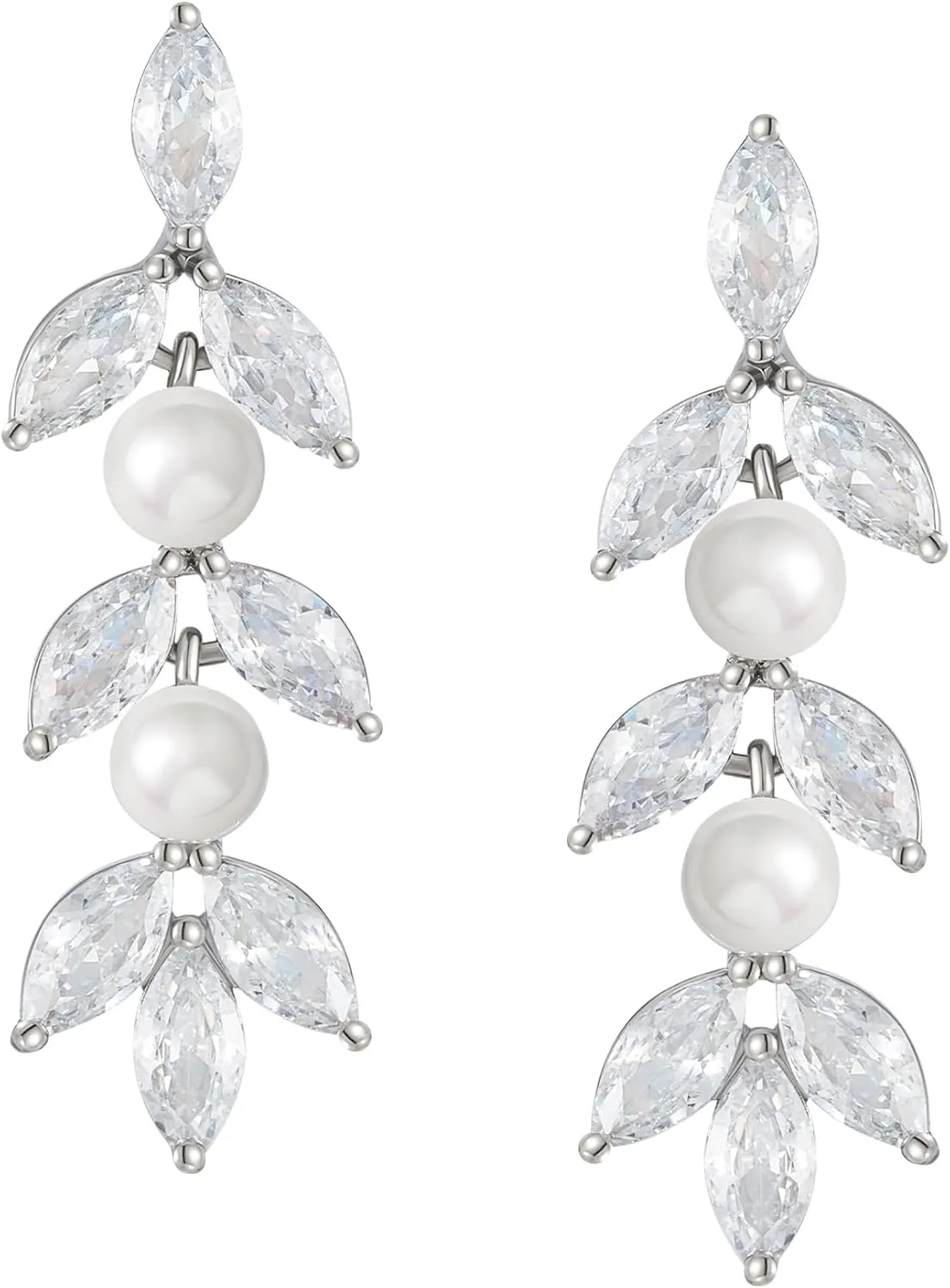 SWEETV Cubic Zirconia Wedding Earrings for Brides Bridesmaids, Elegant Marquise Bridal Dangling Earrings, Crystal Drop earrings for Women Jewelry Gifts