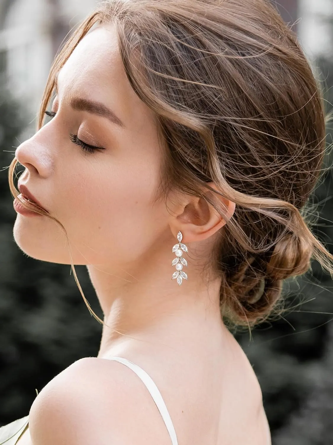 SWEETV Cubic Zirconia Wedding Earrings for Brides Bridesmaids, Elegant Marquise Bridal Dangling Earrings, Crystal Drop earrings for Women Jewelry Gifts
