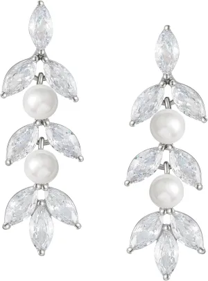 SWEETV Cubic Zirconia Wedding Earrings for Brides Bridesmaids, Elegant Marquise Bridal Dangling Earrings, Crystal Drop earrings for Women Jewelry Gifts