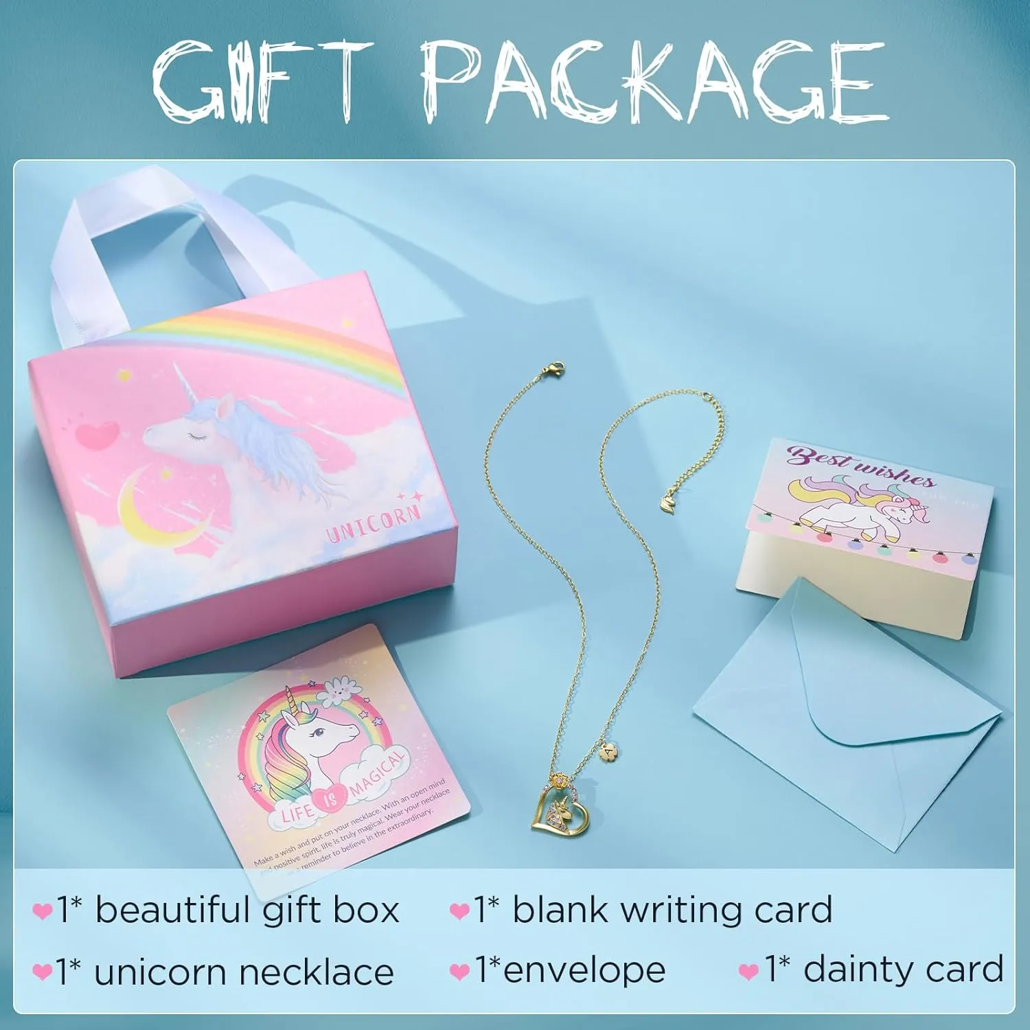 SWEETV Hypoallergenic Unicorn Necklace for Girls - 18K Gold Plated Cubic Zirconia Initial Heart Pendant, Unicorn Jewelry Gifts for Birthday/Christmas