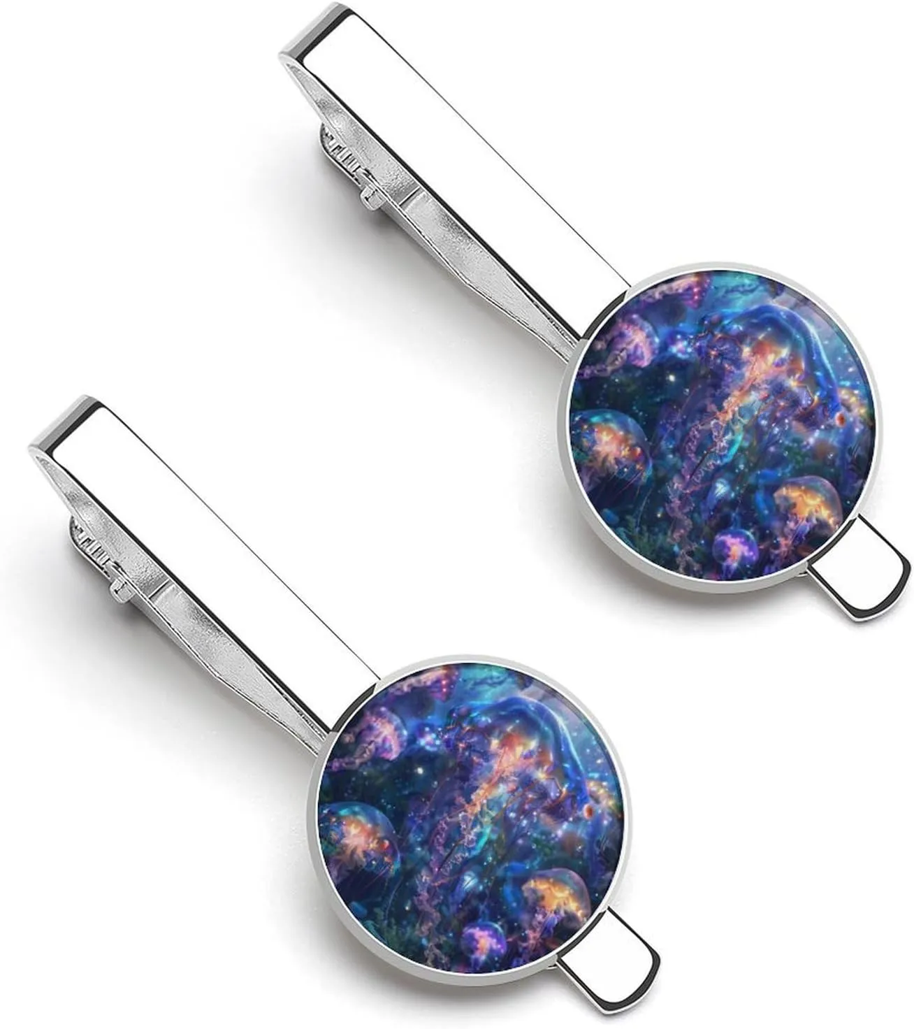 Swimming Glowing Jellyfish Tie Clips for Men Stylish Neck Tie Bar Ideal Gift for Anniversary Wedding Business