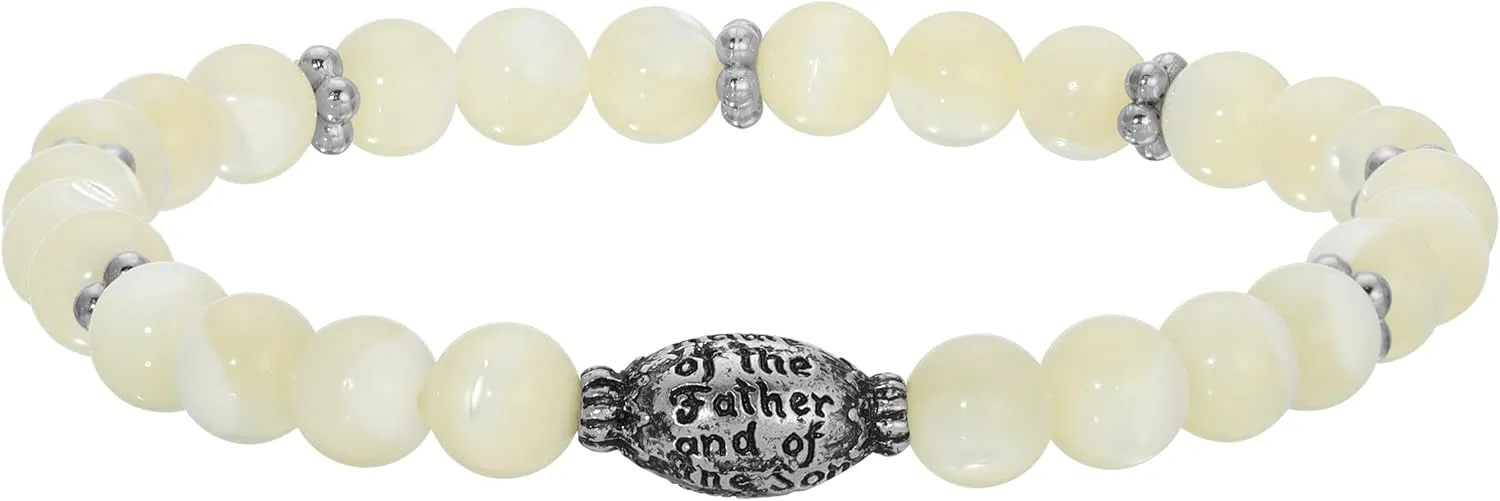 Symbols of Faith Women's Mother Of Pearl Prayer Bead Stretch Bracelet