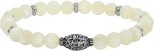 Symbols of Faith Women's Mother Of Pearl Prayer Bead Stretch Bracelet