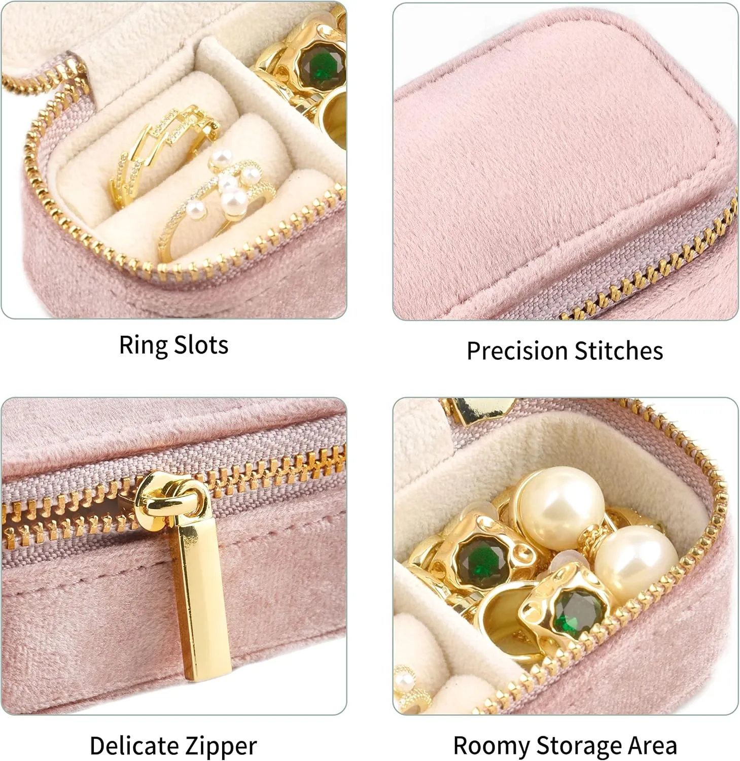 TAIMY Mini Travel Jewelry Case, Velvet Small Travel Jewelry Box, Portable Jewelry Travel Organizer Box for Rings Earrings Necklaces, Gifts for Women Girls(Blush Peach)